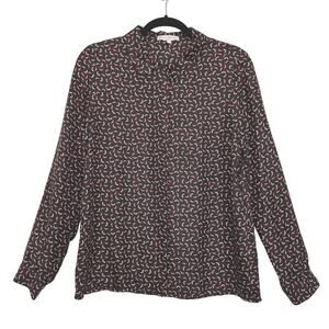 Paul & Joe Sister High Heel Print Black Red Silk Blend Button Up Top Size Large